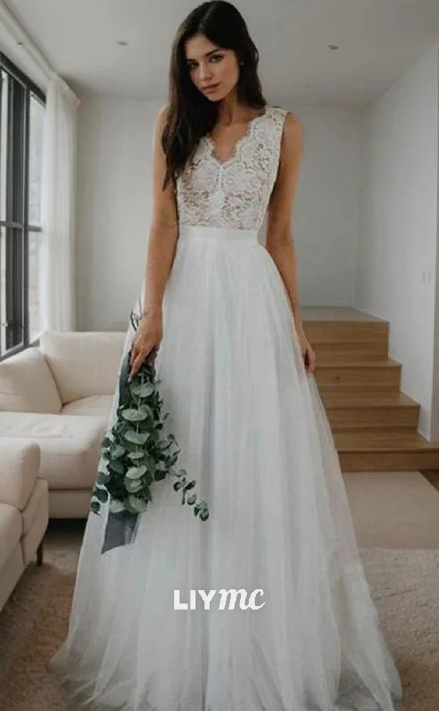 LW637 - A-Line Princess V-neck Floor-Length Tulle Wedding Dresses