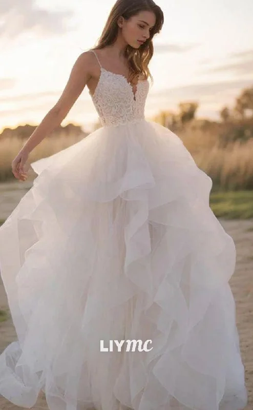 LW628 - A-Line Princess V-neck Sweep Train Tulle Wedding Dresses