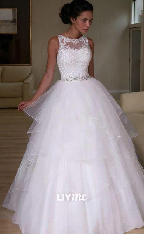 LW612 - A-LinePrincess Jewel Floor-Length Organza Wedding Dresses With Beading