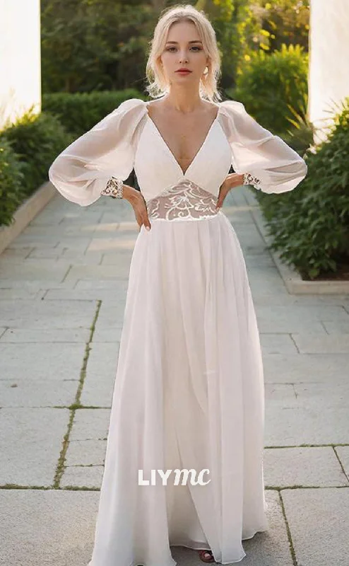 LW638 - A-line Princess V-neck Floor-Length Chiffon Wedding Dress