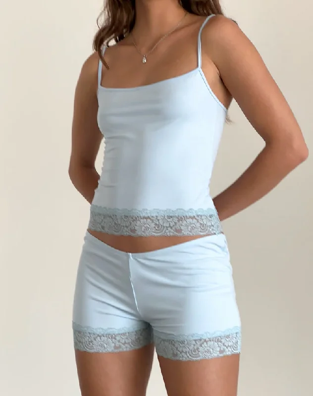 Kuden Lace Hem Micro Shorts in Soft Slinky Blue