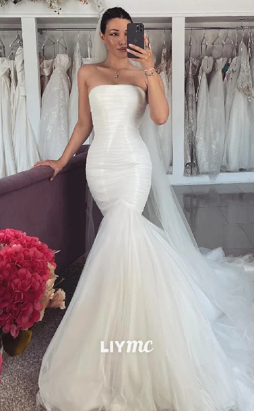 LW442 - Simple Straight Across Sleeveless Sheath Mermaid Wedding Dress