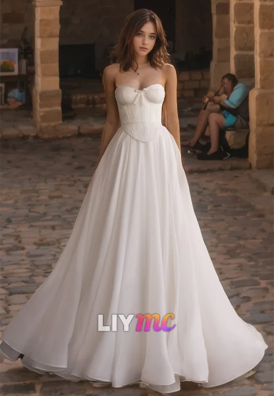 LW843 - Semi-Sweetheart Sleeveless Pleated A-Line Wedding Dress