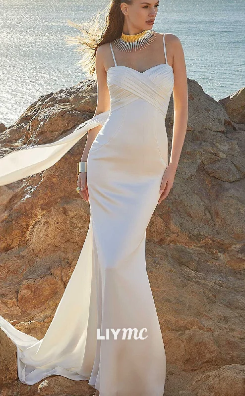 LW895 - Sweetheart Sleeveless Spaghetti Straps Sleek Satin Mermaid Beach Wedding Dress