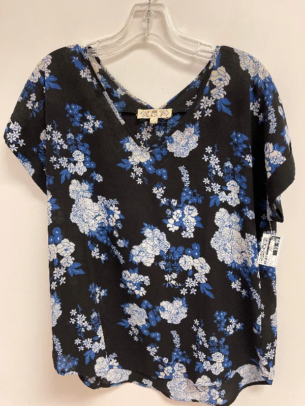 Black & Blue Top Short Sleeve Pink Rose, Size L