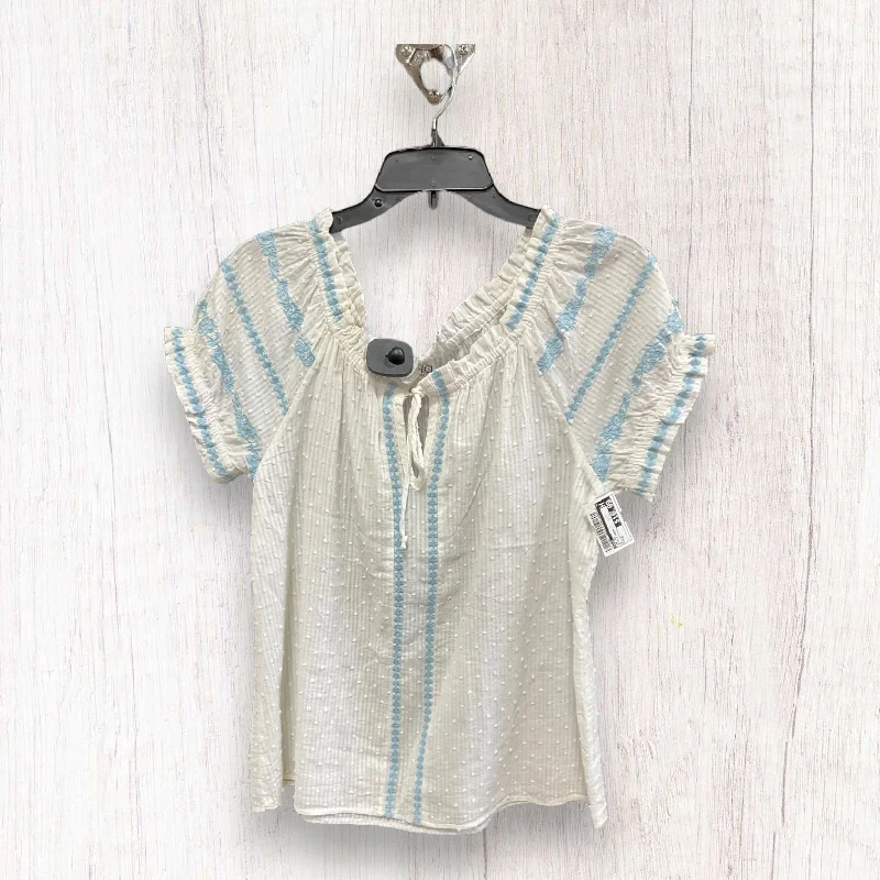 Blue & Cream Top Short Sleeve Bila, Size M