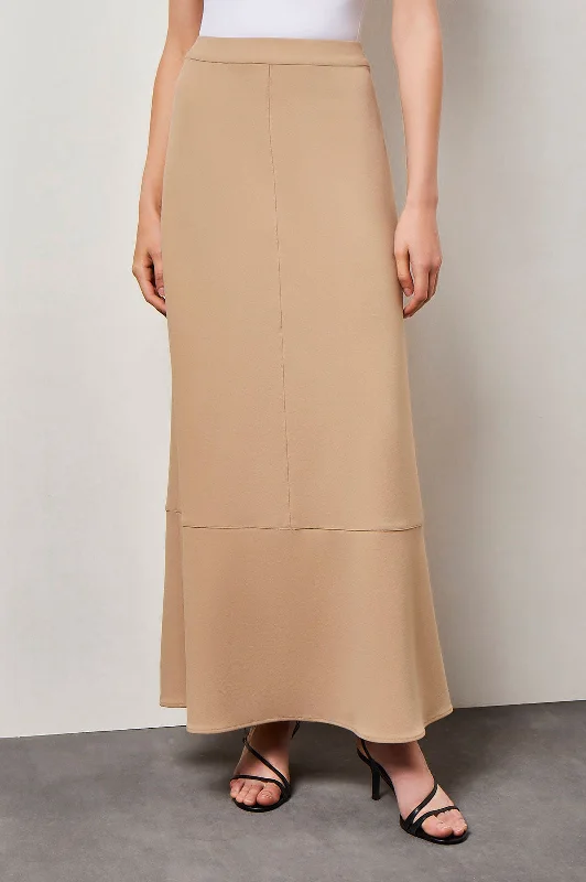 Flare Stretch Deco Crepe Maxi Skirt, Dark Champagne