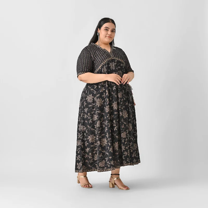 Black Bandhani Inspired Floral Dress - SOM