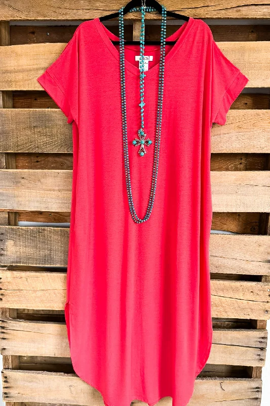 Cold Shoulder T-shirt Dress - Coral