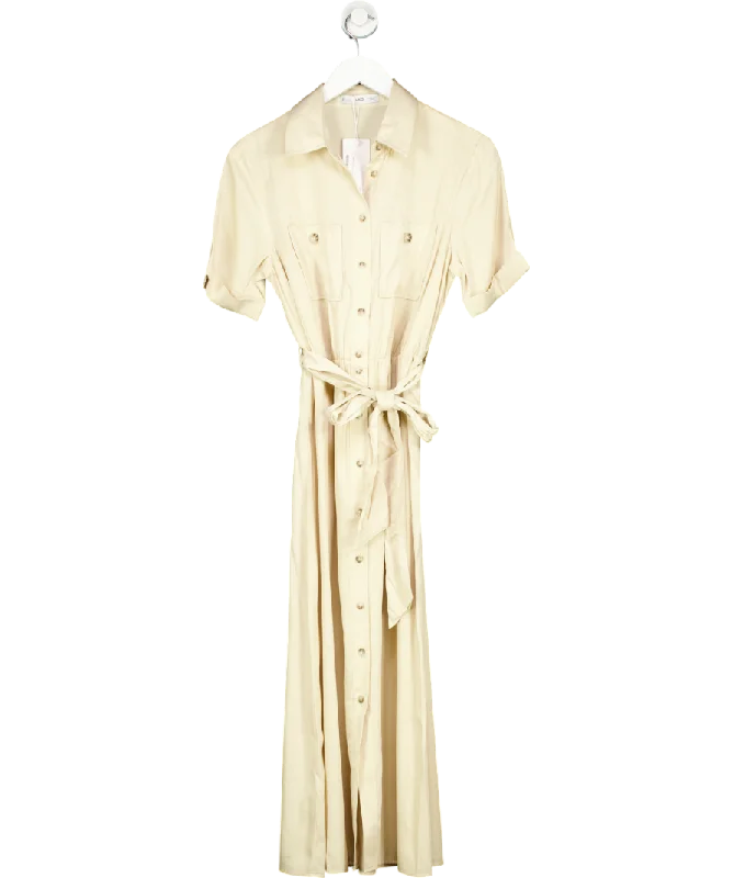 MANGO Cream Satin Shirt Dress UK 10