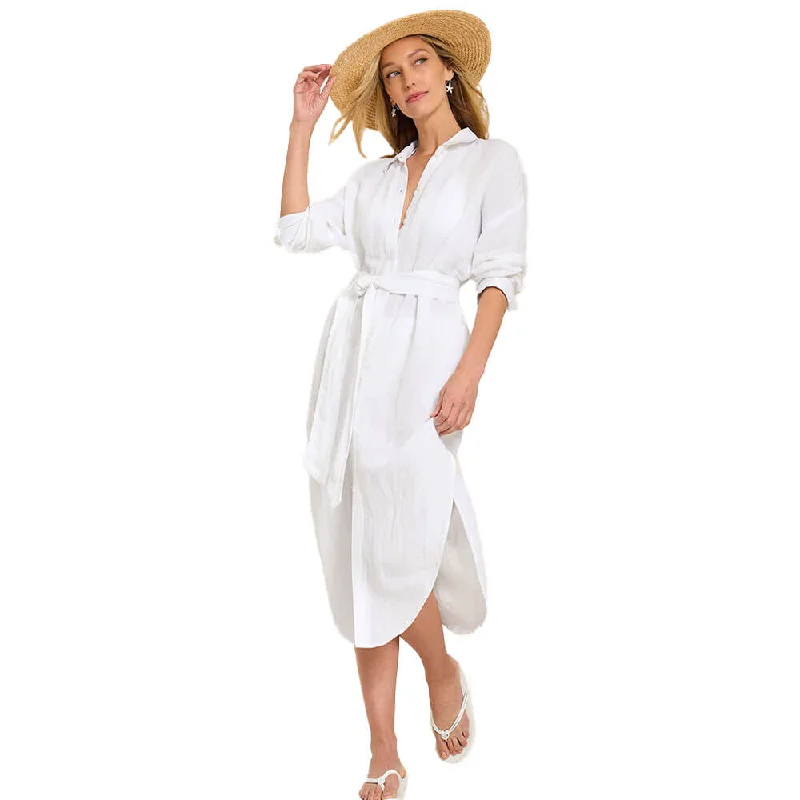 Tommy Bahama Womens St. Lucia Boyfriend Shirt Dress Coverup - White