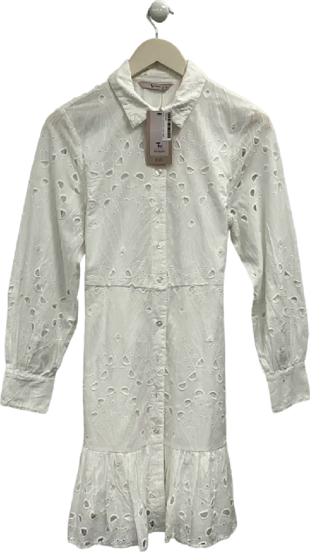 Tu White Embroidered Shirt Dress UK 10