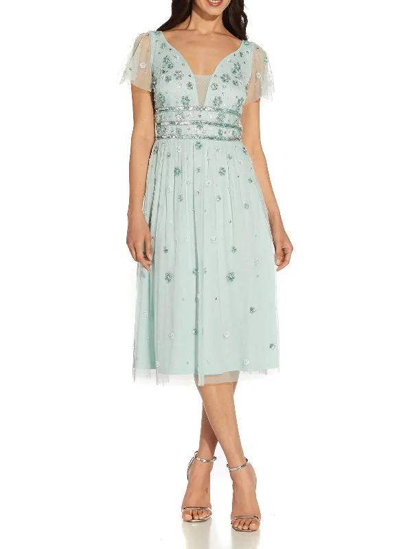 Womens Floral Embellished Cocktail and Party Dress