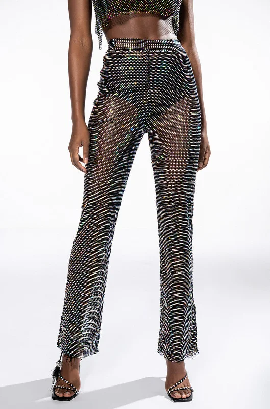 DAZZLE RHINESTONE MESH WIDE LEG PANT