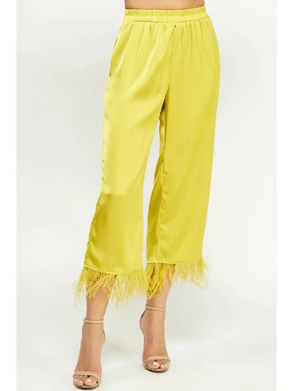 Foncy Feather Trim Pants In Chartreuse