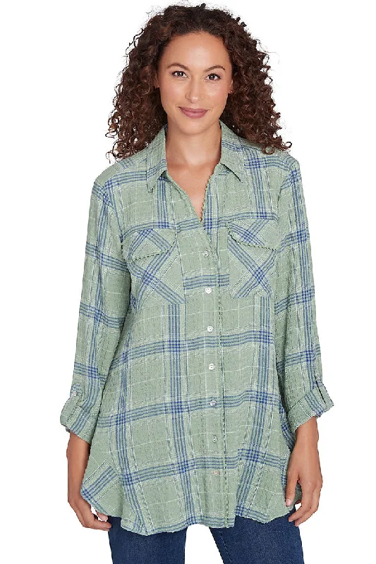 Basil Plaid Ruffled Crinkle Shirt