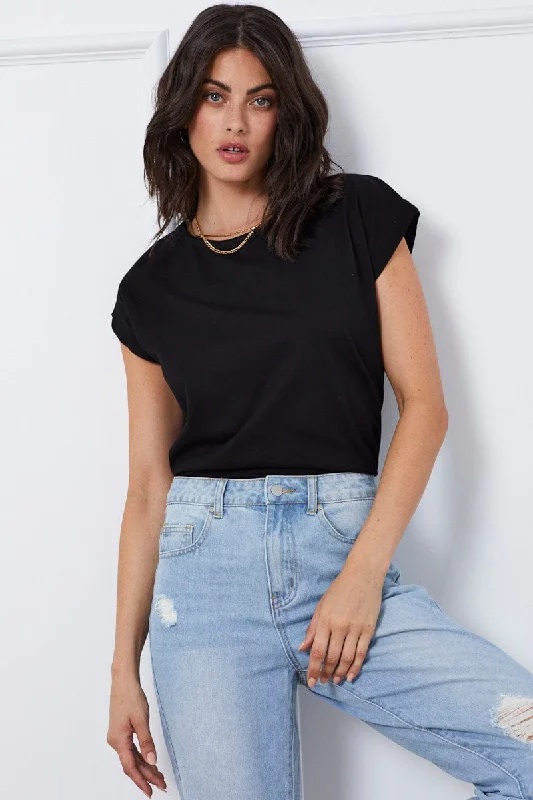 Black T Shirt Short Sleeve Crew Neck