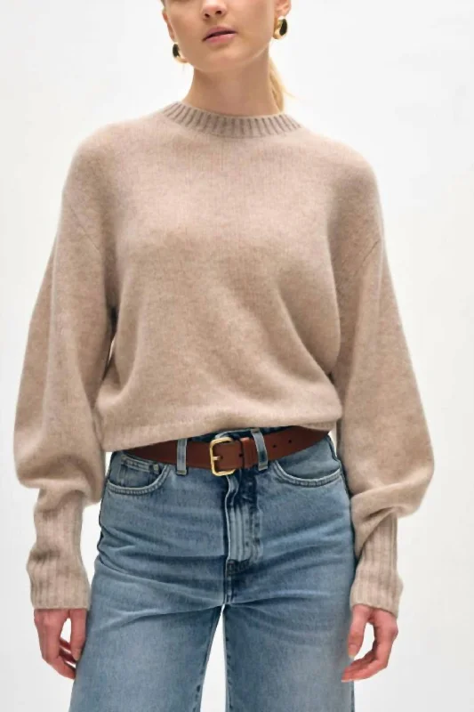 Cashmere Blouson Sleeve Sweater In Sand