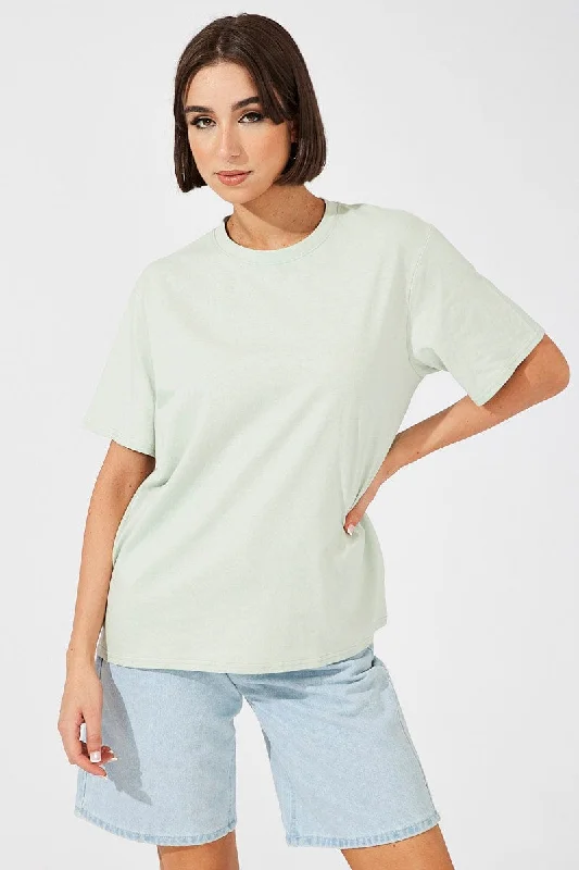 Green Oversized T Shirt Short Sleeve Crew Neck