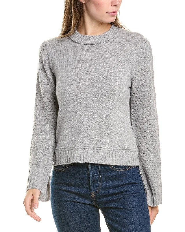 Hannah Rose Raised Diamond Sleeve Wool & Cashmere-Blend Sweater