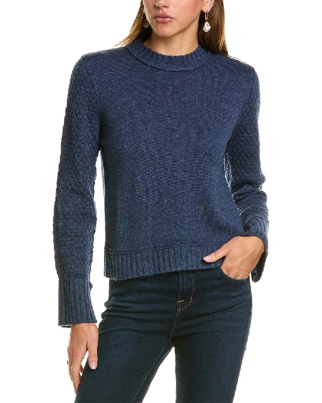 Hannah Rose Raised Diamond Sleeve Wool & Cashmere-Blend Sweater