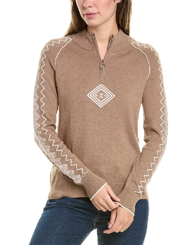 Hannah Rose Zip Fairisle Mock Neck Cashmere-Blend Sweater