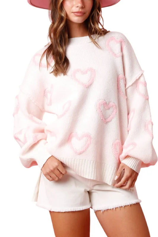 Puff Hearts Sweater In Pink