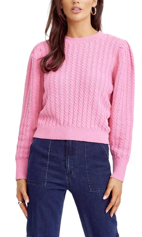 Suzane Puff Sleeve Sweater In Pink