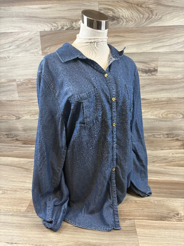 Top Long Sleeve By Ellen Tracy In Blue Denim, Size: Xl