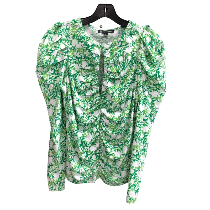 Top Long Sleeve By Inc In Green & White, Size: M