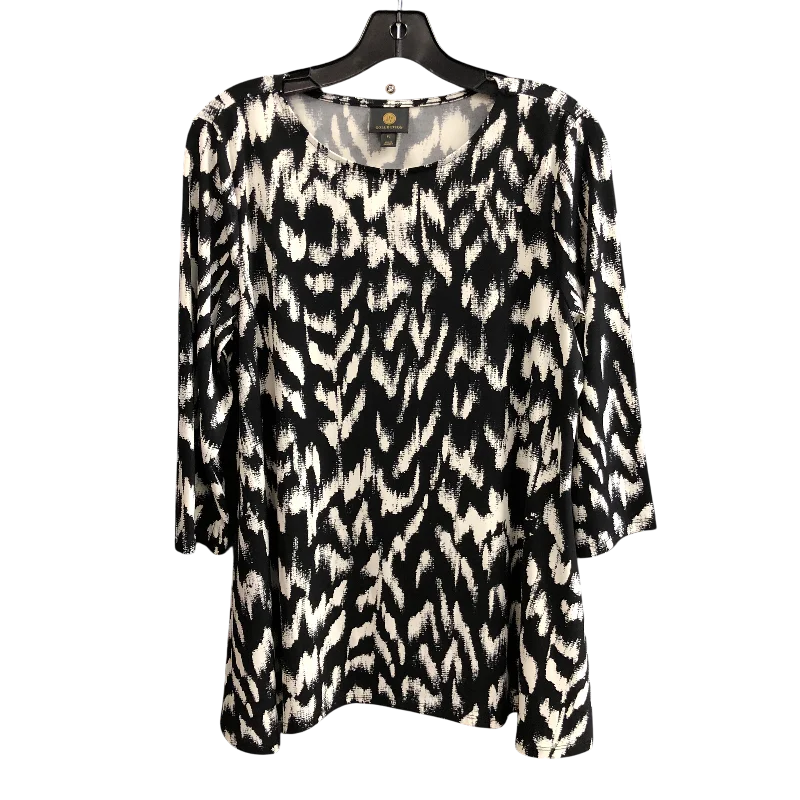 Top Long Sleeve By Jm Collections In Black & White, Size: Lp