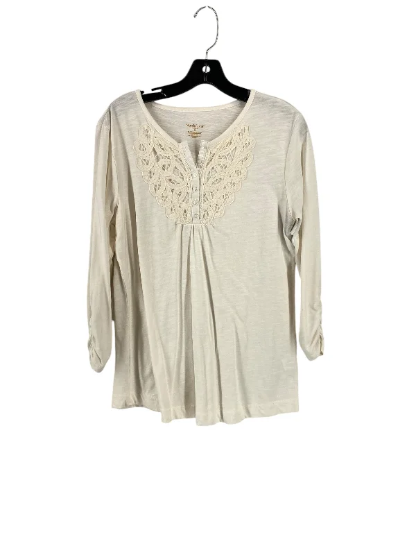 Top Long Sleeve By Northcrest In Cream, Size: M