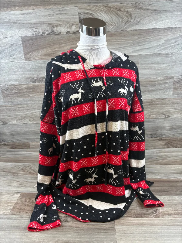 Top Long Sleeve By Sew In Love In Black & Red, Size: L