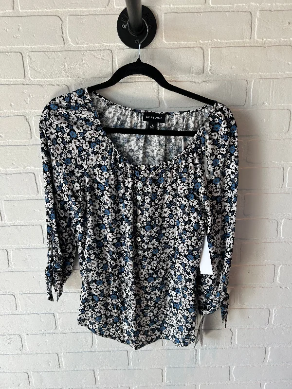 Top 3/4 Sleeve By In Studio In Black & Blue, Size: S