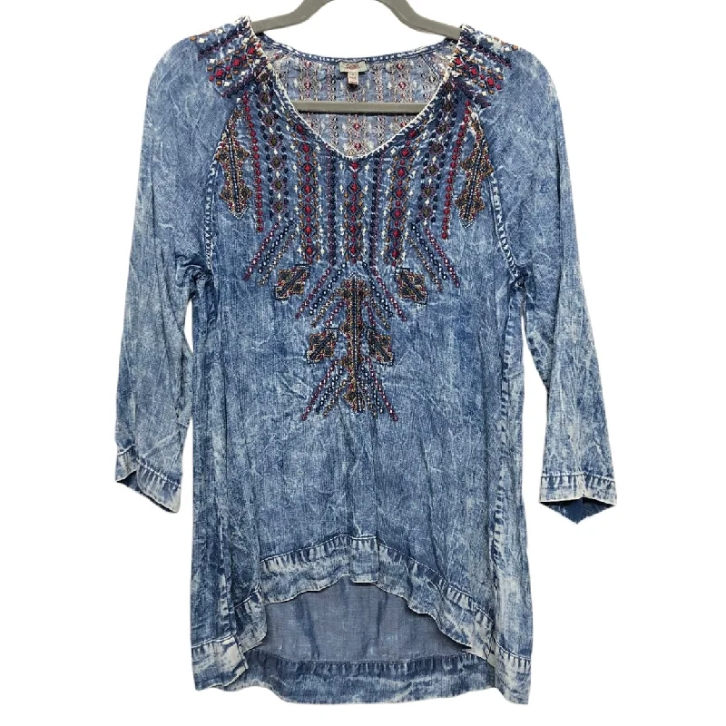 Top 3/4 Sleeve By Reba In Blue, Size: S